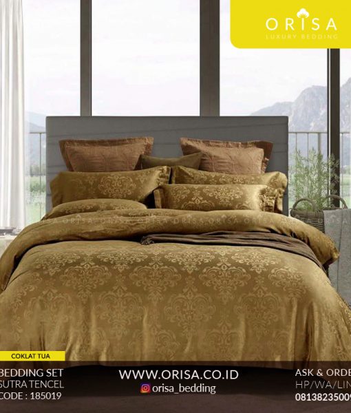 seprei sutra mewah orisa bedding coklat