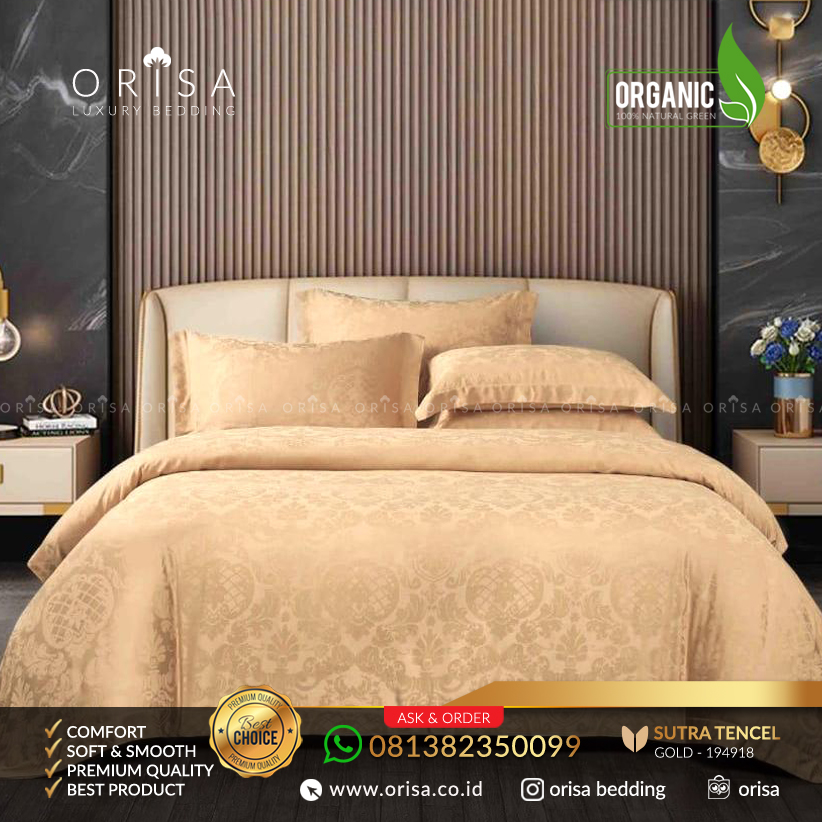 sprei bedcover set orisa sutra tencel jacguard original warna gold - Orisa - Luxury Bedding