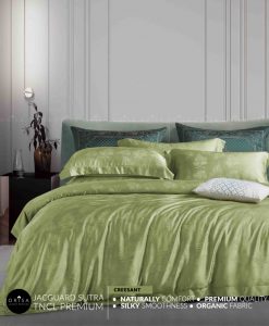 sprei-hijau-muda-bedcover-orisa-bahan-jacguard-sutra-tencel-mewah