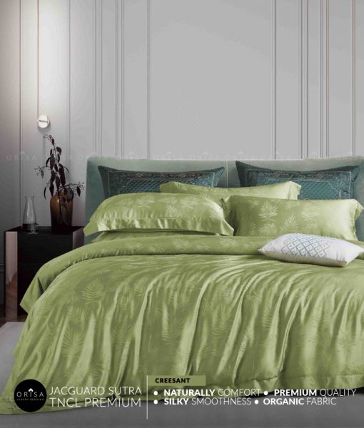 sprei-hijau-muda-bedcover-orisa-bahan-jacguard-sutra-tencel-mewah